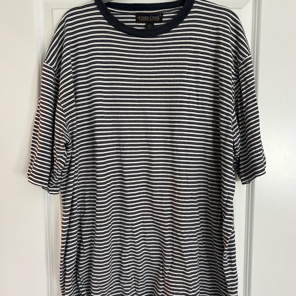 Navy and White Striped Men's Shirt